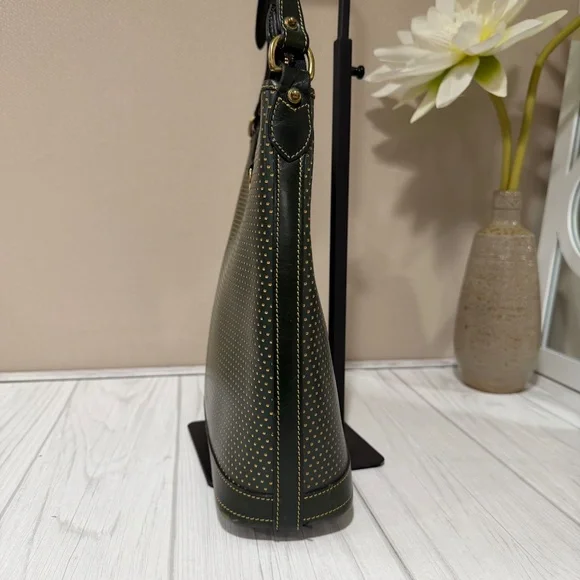 Vintage Dooney & Bourke Cabrio Green/Yellow Perforated Leather Large Hobo Bag - Picture 6 of 16